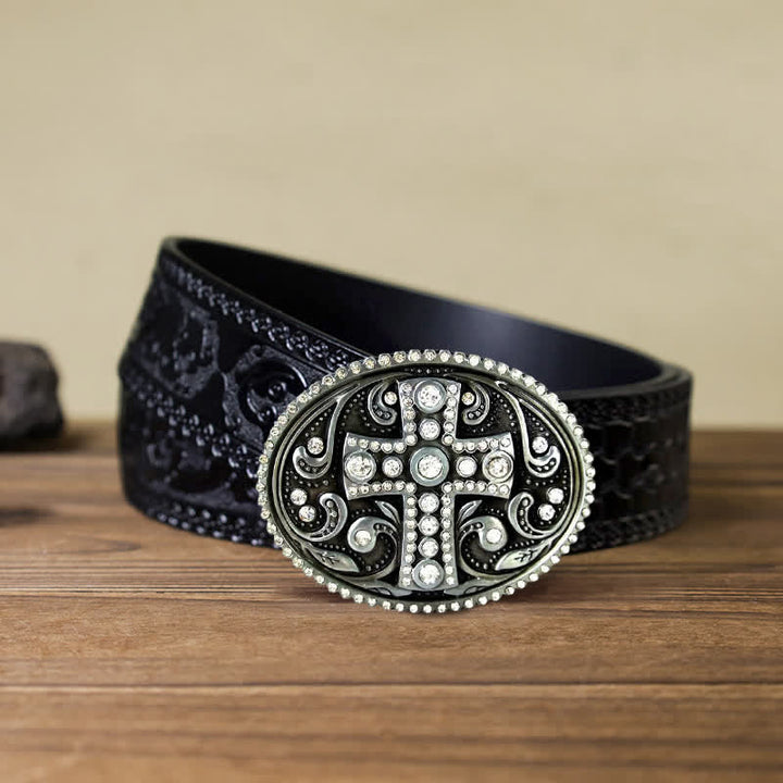 Cinturón de cuero con hebilla cruzada de diamantes de imitación de cristal para hombre