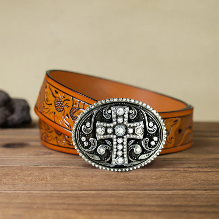 Cinturón de cuero con hebilla cruzada de diamantes de imitación de cristal para hombre