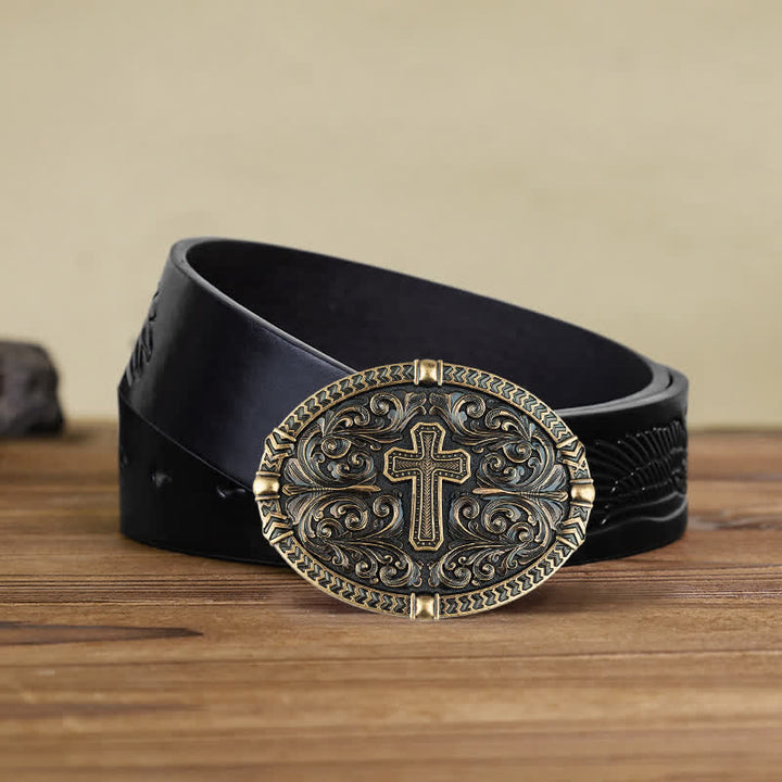 Cinturón de cuero con hebilla de cruz central para hombre DIY