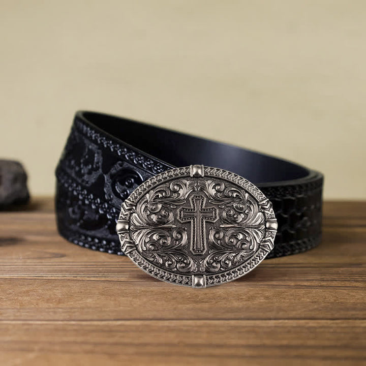 Cinturón de cuero con hebilla de cruz central para hombre DIY