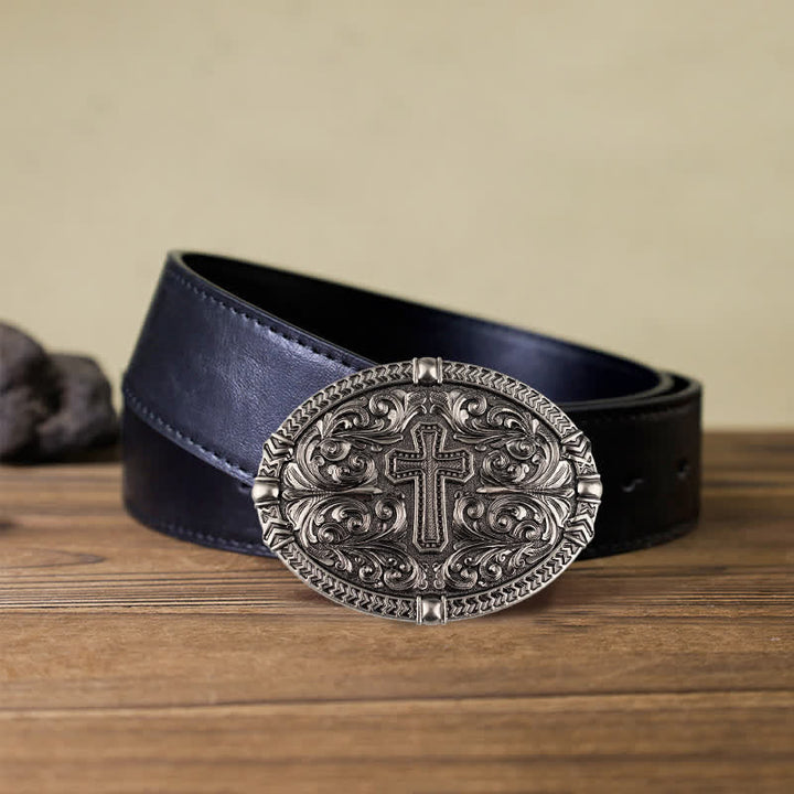 Cinturón de cuero con hebilla de cruz central para hombre DIY