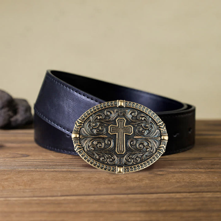 Cinturón de cuero con hebilla de cruz central para hombre DIY