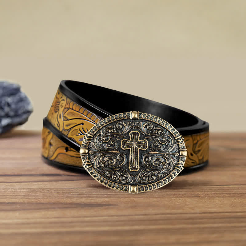 Cinturón de cuero con hebilla de cruz central para hombre DIY