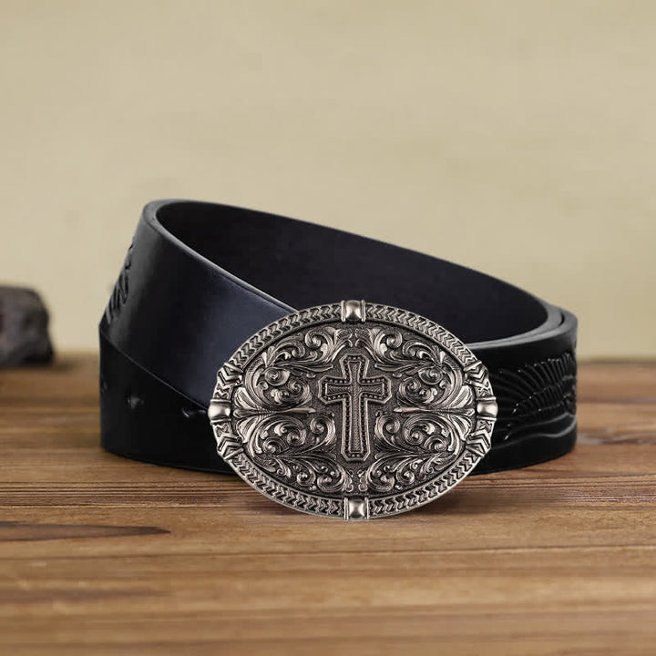 Cinturón de cuero con hebilla de cruz central para hombre DIY
