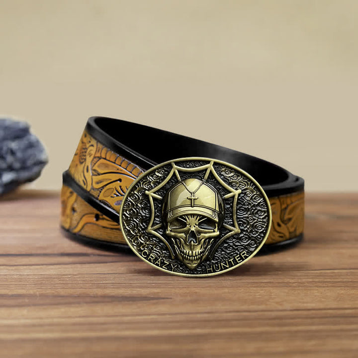 Cinturón de cuero con hebilla de calavera Crazy Hunter para hombre hecho a mano