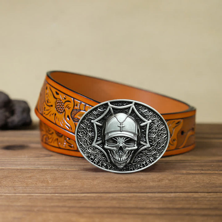 Cinturón de cuero con hebilla de calavera Crazy Hunter para hombre hecho a mano