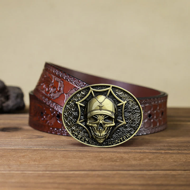 Cinturón de cuero con hebilla de calavera Crazy Hunter para hombre hecho a mano