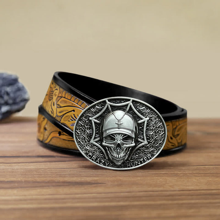 Cinturón de cuero con hebilla de calavera Crazy Hunter para hombre hecho a mano