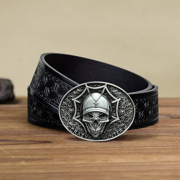 Cinturón de cuero con hebilla de calavera Crazy Hunter para hombre hecho a mano