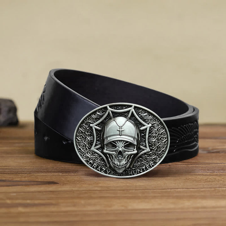 Cinturón de cuero con hebilla de calavera Crazy Hunter para hombre hecho a mano
