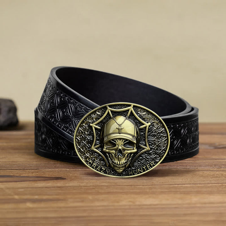 Cinturón de cuero con hebilla de calavera Crazy Hunter para hombre hecho a mano