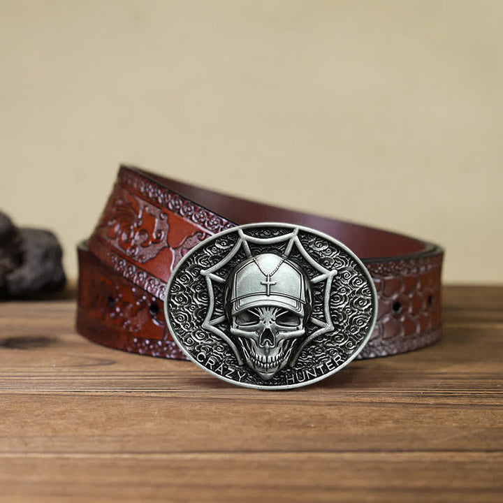 Cinturón de cuero con hebilla de calavera Crazy Hunter para hombre hecho a mano