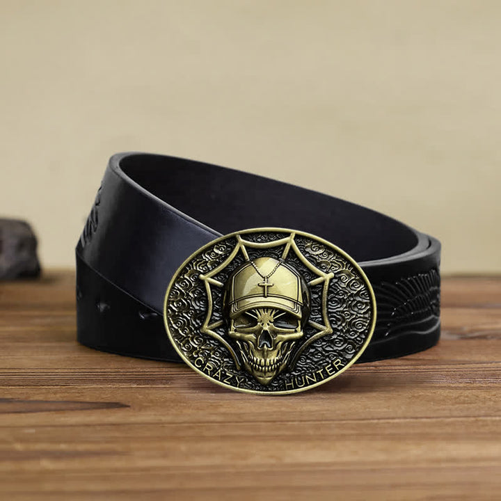 Cinturón de cuero con hebilla de calavera Crazy Hunter para hombre hecho a mano