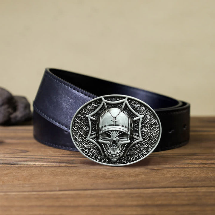 Cinturón de cuero con hebilla de calavera Crazy Hunter para hombre hecho a mano