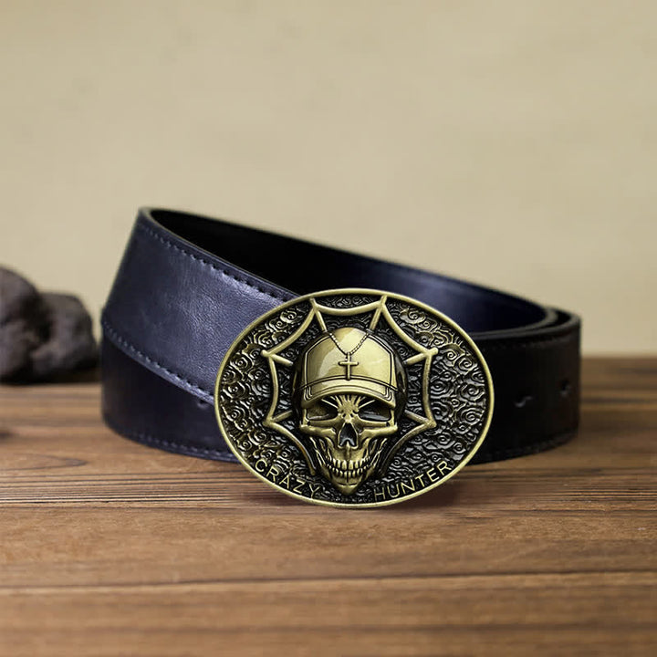 Cinturón de cuero con hebilla de calavera Crazy Hunter para hombre hecho a mano