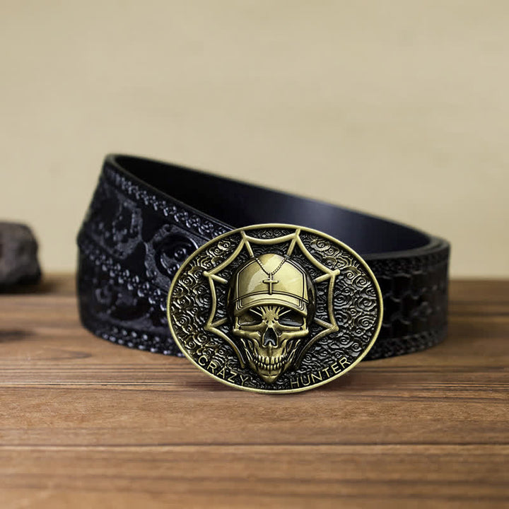Cinturón de cuero con hebilla de calavera Crazy Hunter para hombre hecho a mano