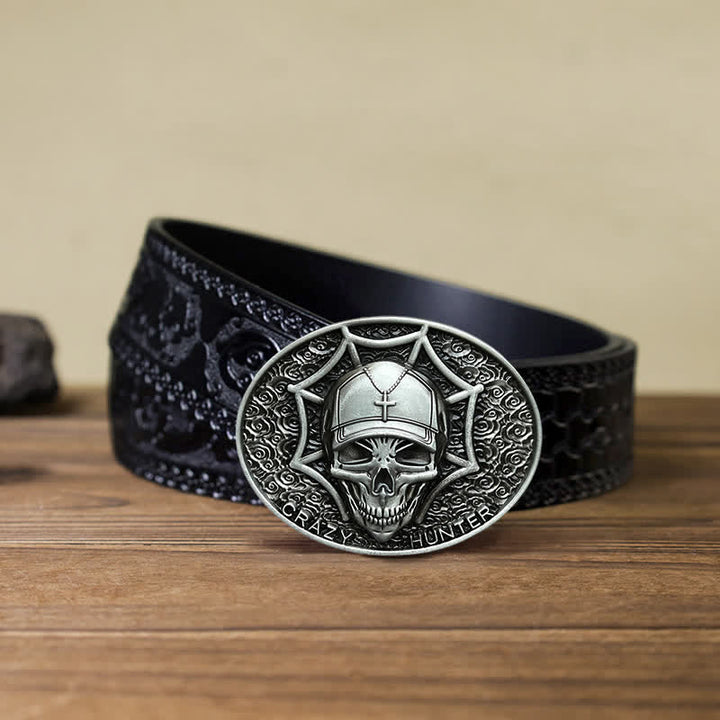 Cinturón de cuero con hebilla de calavera Crazy Hunter para hombre hecho a mano