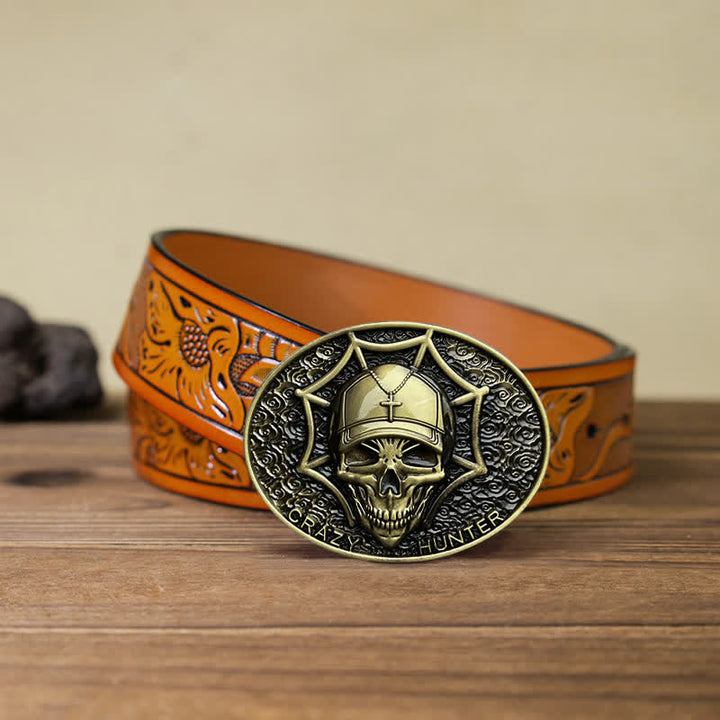Cinturón de cuero con hebilla de calavera Crazy Hunter para hombre hecho a mano