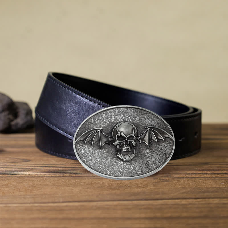 Cinturón de cuero con hebilla de calavera y alas de murciélago estilo punk para hombre