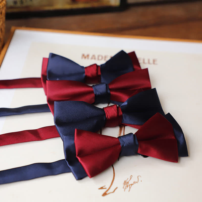 Pajarita vintage de dos tonos en azul y rojo a juego para hombre