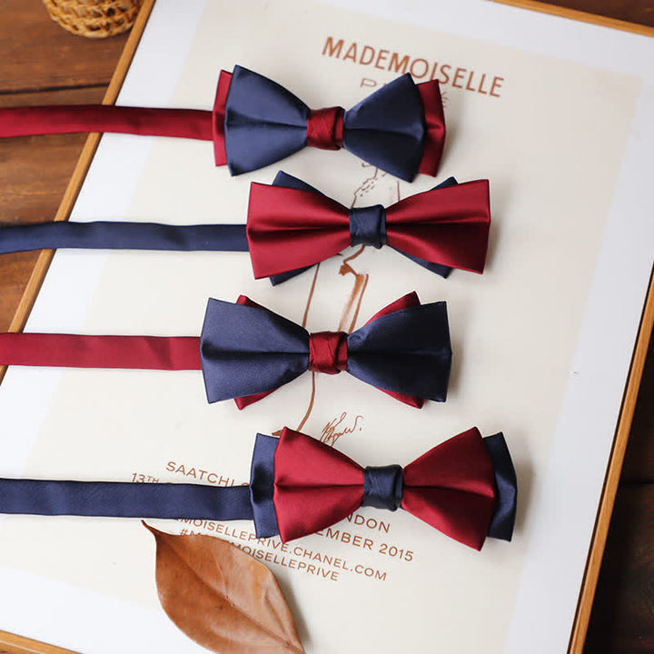 Pajarita vintage de dos tonos en azul y rojo a juego para hombre