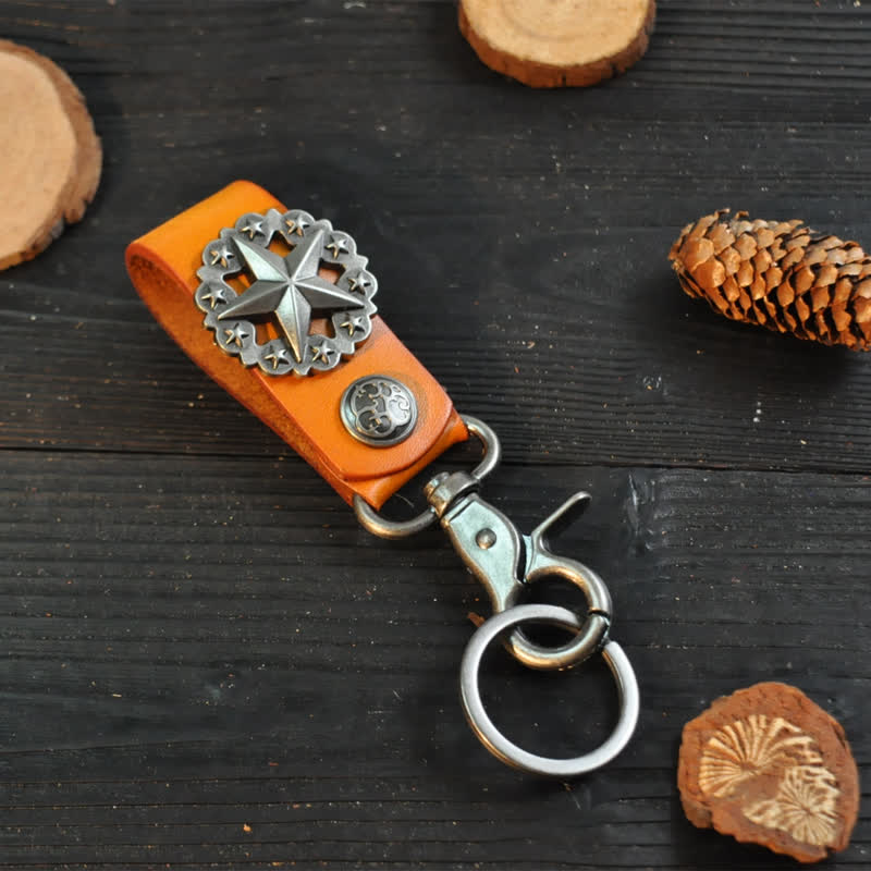 Llavero de cuero de vaca con insignia de Lone Star - Naranja - image 5