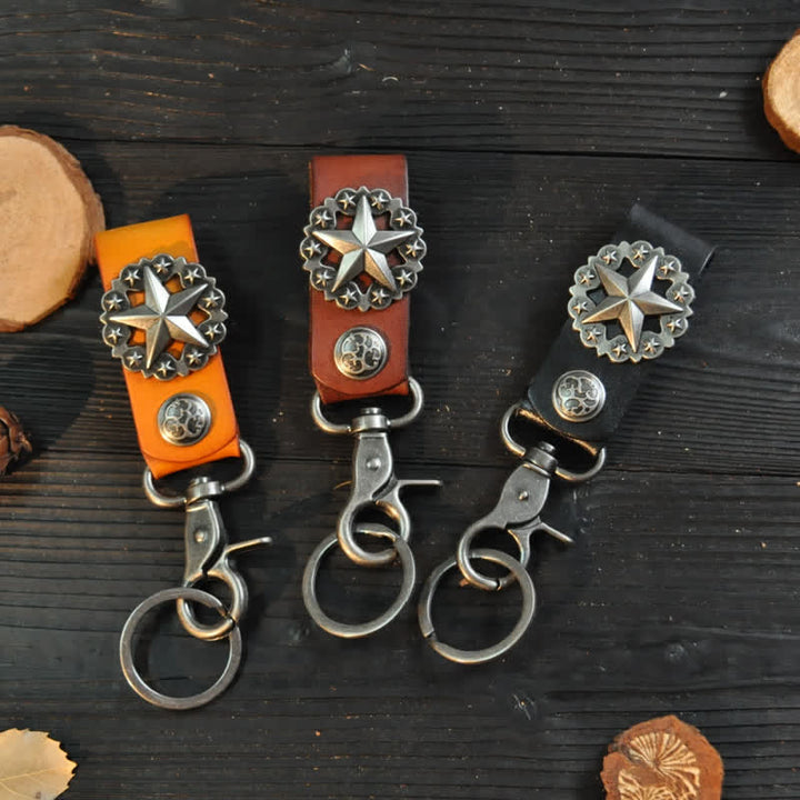 Llavero de cuero de vaca con insignia de Lone Star - image 0