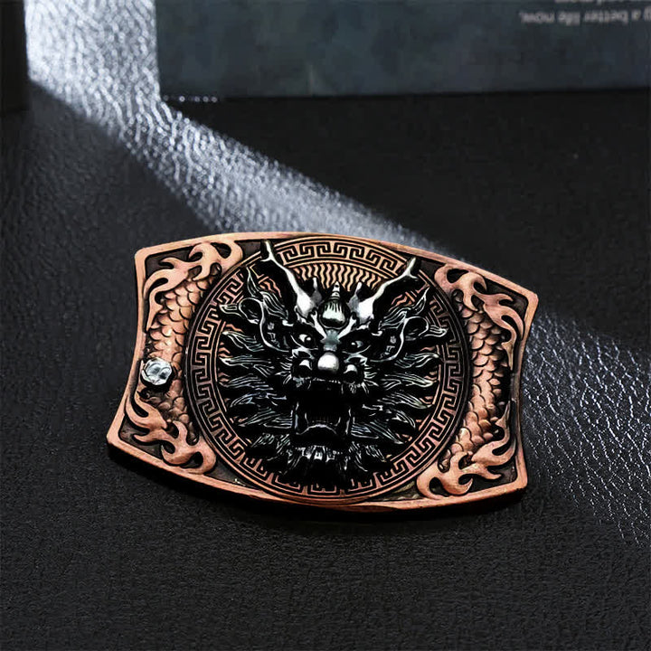 Cinturón de cuero con cuchillo plegable oculto de bronce rojo con dragón para hombre