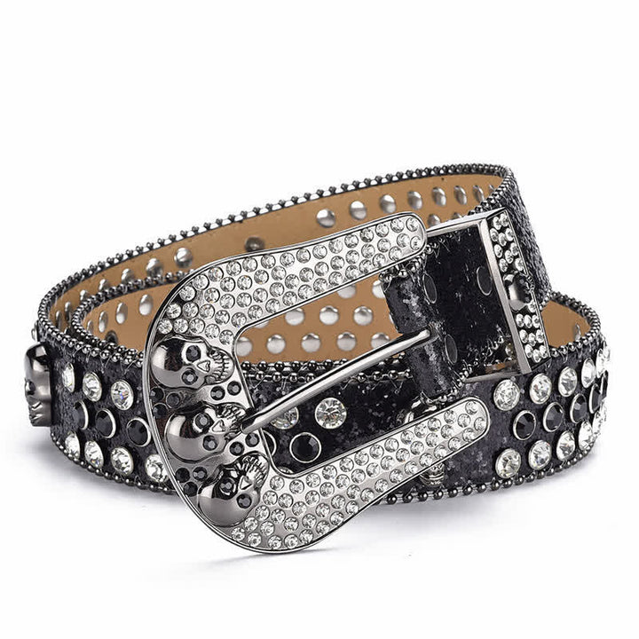 Cinturón de cuero con hebilla de calavera estilo punk para mujer con borde de cuentas