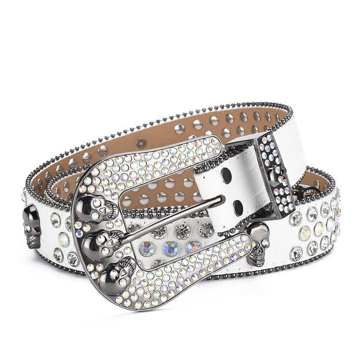 Cinturón de cuero con hebilla de calavera estilo punk para mujer con borde de cuentas