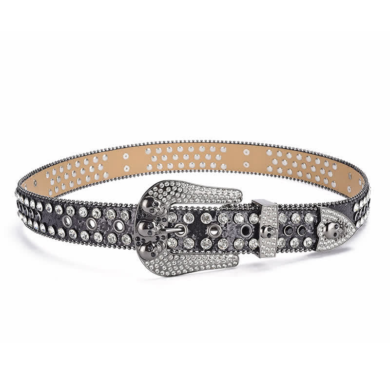 Cinturón de cuero con hebilla de calavera estilo punk para mujer con borde de cuentas