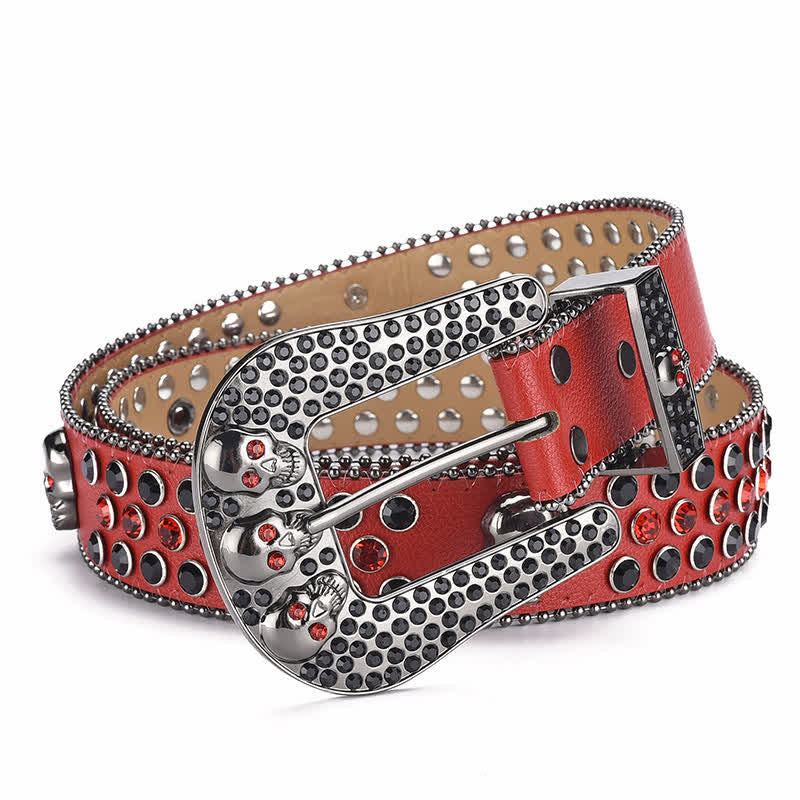 Cinturón de cuero con hebilla de calavera estilo punk para mujer con borde de cuentas