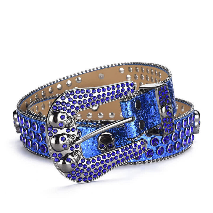 Cinturón de cuero con hebilla de calavera estilo punk para mujer con borde de cuentas