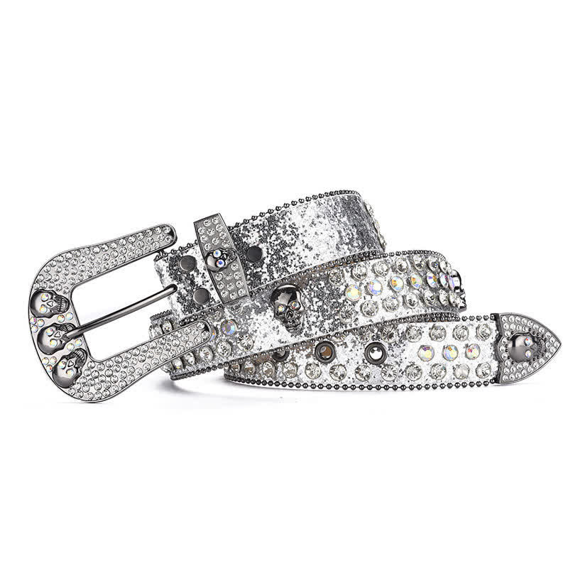 Cinturón de cuero con hebilla de calavera estilo punk para mujer con borde de cuentas