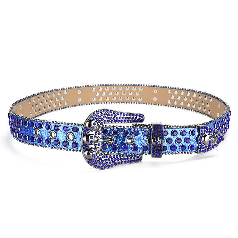 Cinturón de cuero con hebilla de calavera estilo punk para mujer con borde de cuentas