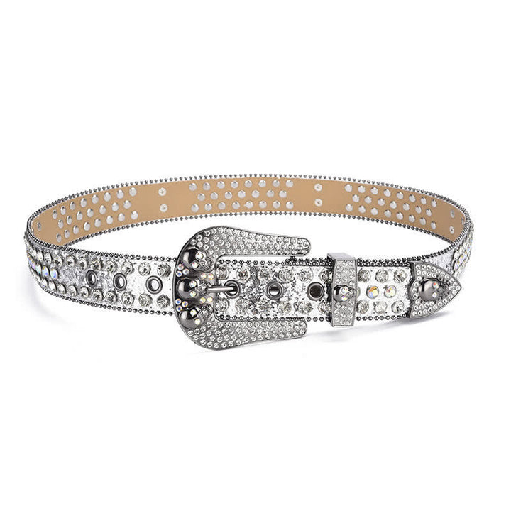 Cinturón de cuero con hebilla de calavera estilo punk para mujer con borde de cuentas