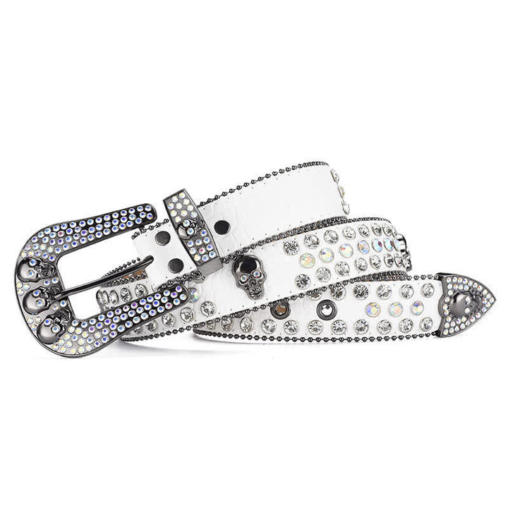 Cinturón de cuero con hebilla de calavera estilo punk para mujer con borde de cuentas