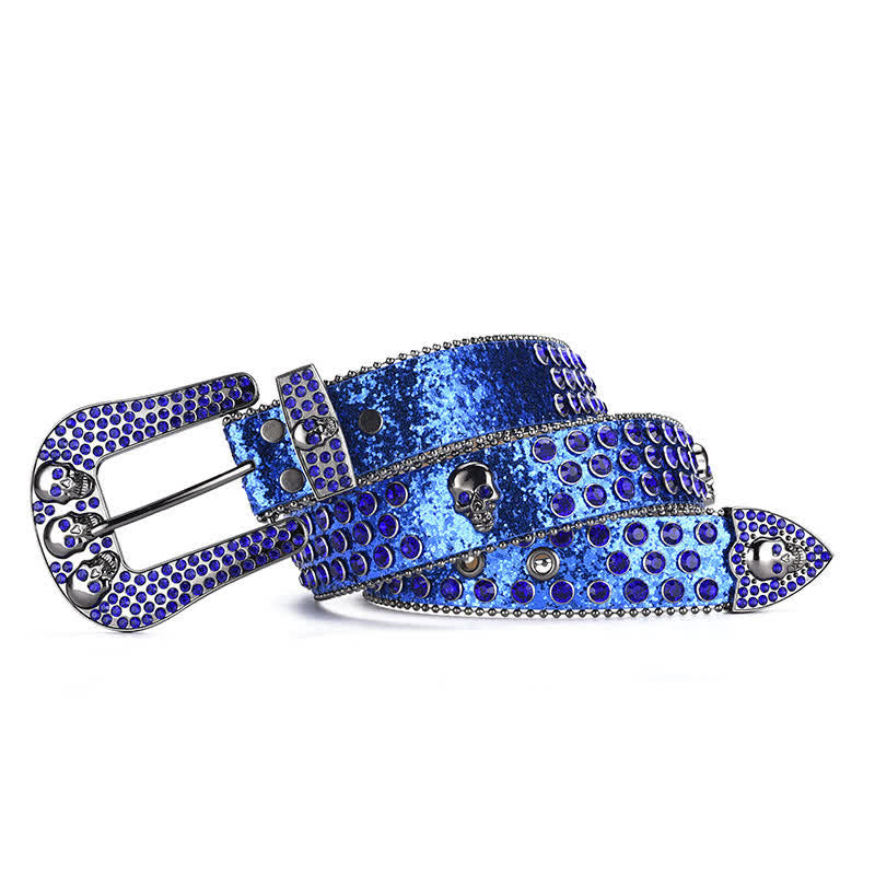 Cinturón de cuero con hebilla de calavera estilo punk para mujer con borde de cuentas