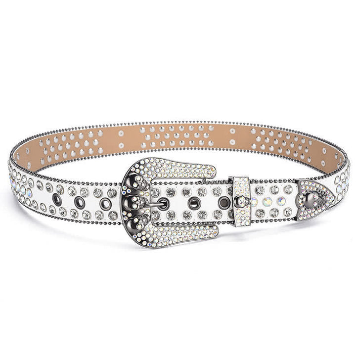 Cinturón de cuero con hebilla de calavera estilo punk para mujer con borde de cuentas