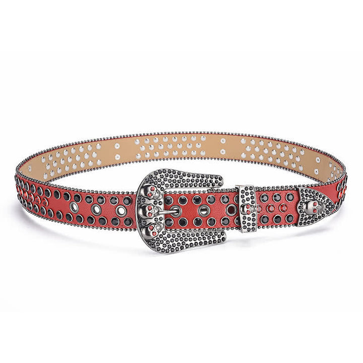 Cinturón de cuero con hebilla de calavera estilo punk para mujer con borde de cuentas