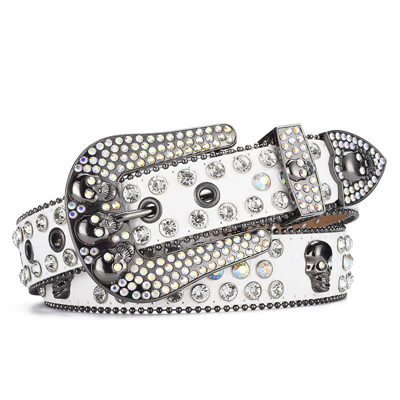 Cinturón de cuero con hebilla de calavera estilo punk para mujer con borde de cuentas