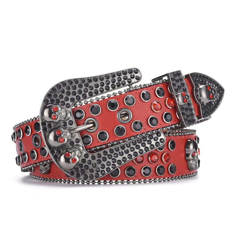Cinturón de cuero con hebilla de calavera estilo punk para mujer con borde de cuentas