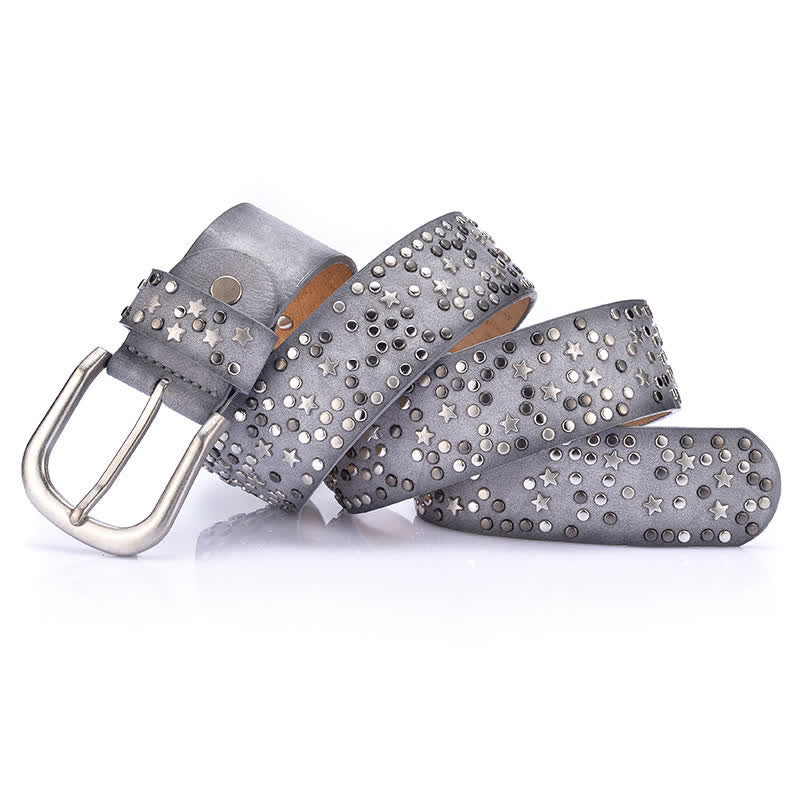 Cinturón de cuero con tachuelas y remaches de noche estrellada para mujer