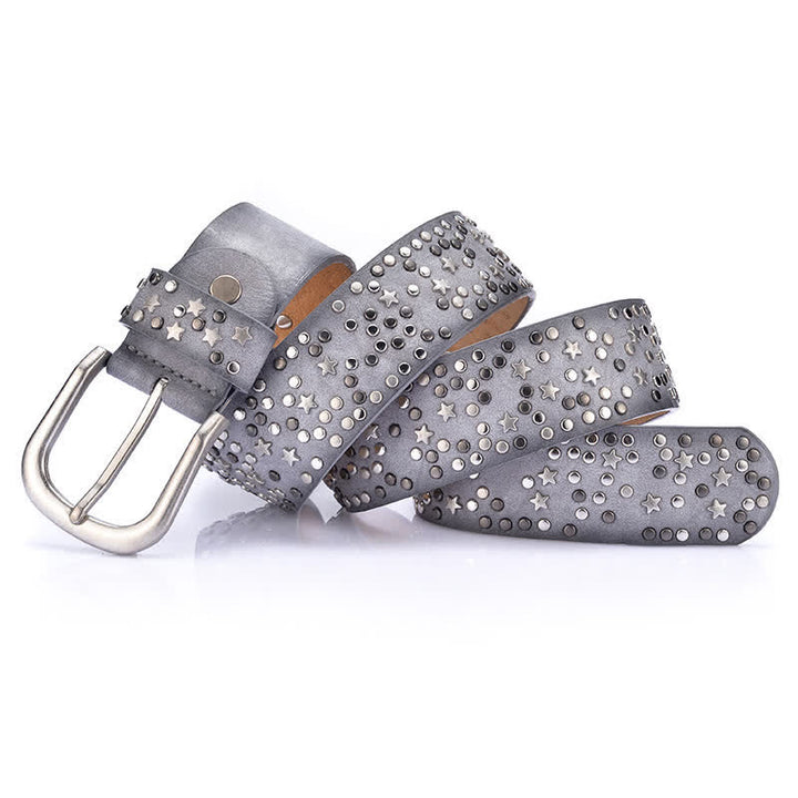 Cinturón de cuero con tachuelas y remaches de noche estrellada para mujer