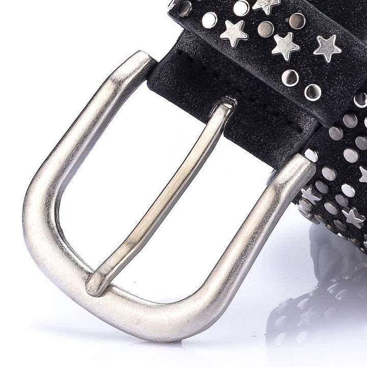 Cinturón de cuero con tachuelas y remaches de noche estrellada para mujer