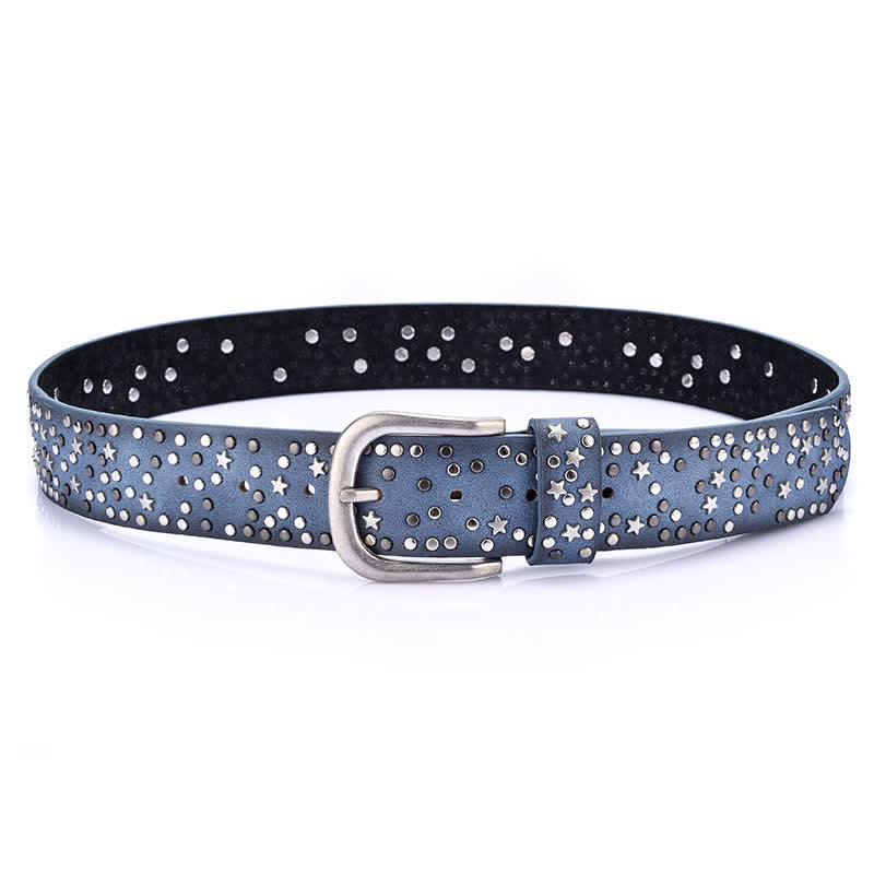 Cinturón de cuero con tachuelas y remaches de noche estrellada para mujer