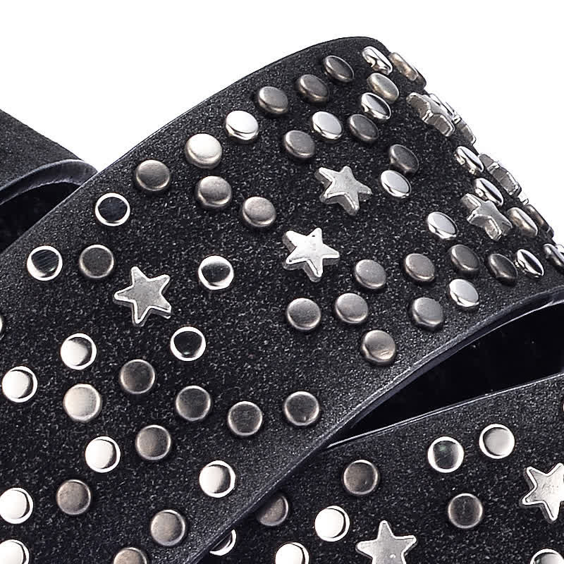 Cinturón de cuero con tachuelas y remaches de noche estrellada para mujer