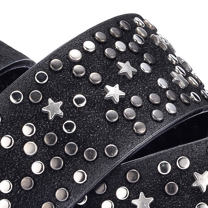 Cinturón de cuero con tachuelas y remaches de noche estrellada para mujer