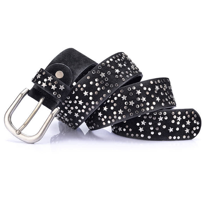 Cinturón de cuero con tachuelas y remaches de noche estrellada para mujer