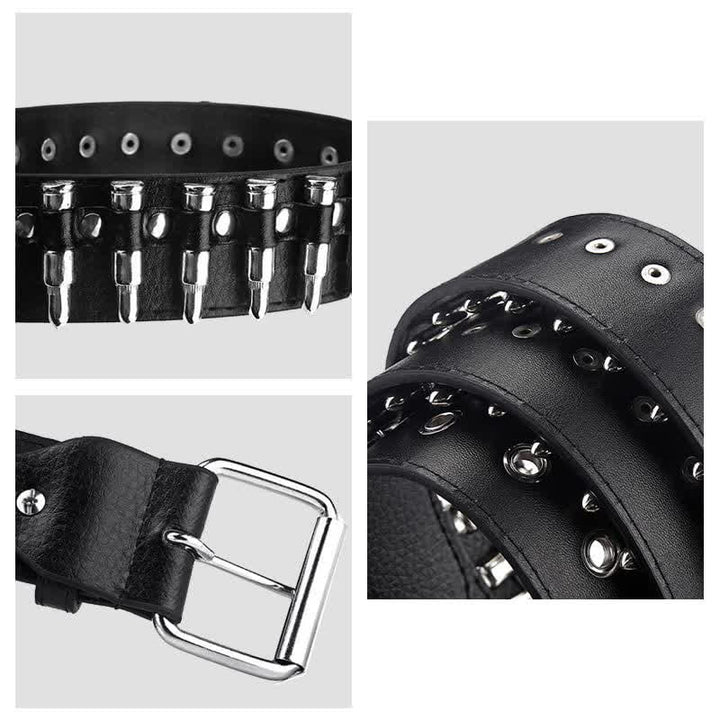 Cinturón de cuero con tachuelas y remaches de balas de punk rock negras
